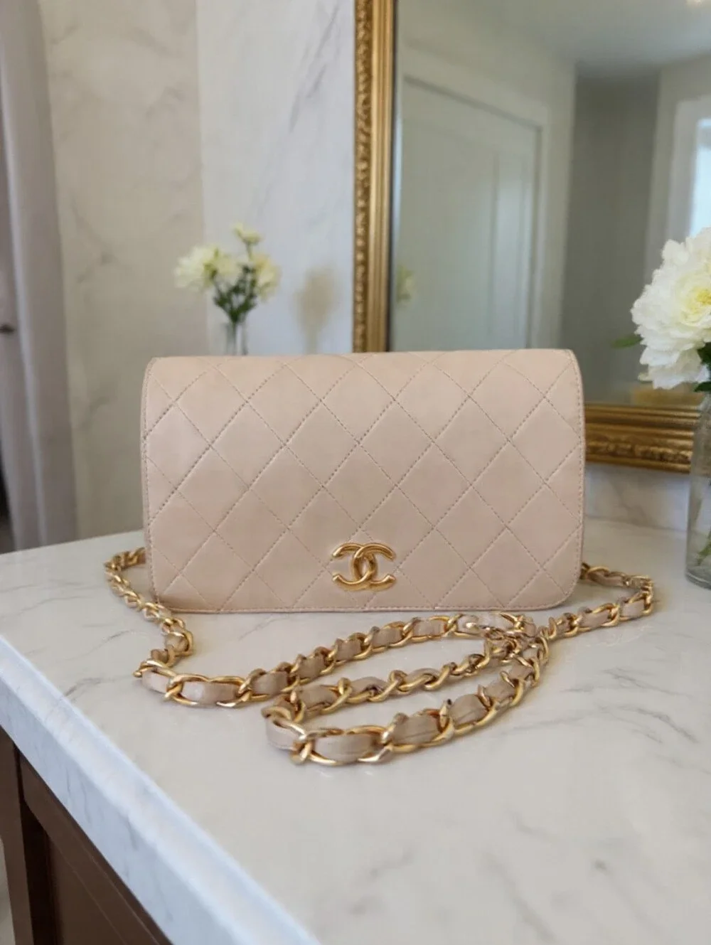 Chanel Vintage Small Full Flap Beige Lambskin 24K Gold Plated ✨ COA - Picture 4 of 15